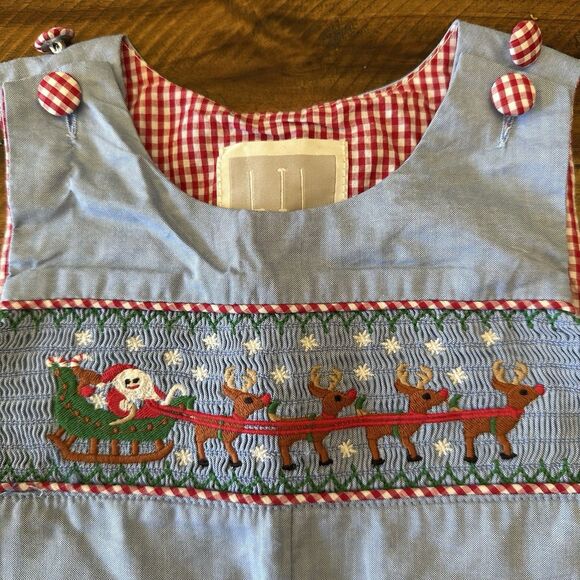 Lil Cactus Size 18-24 Months 100% Cotton Smocked Embroidered Christmas Jumpsuit - Picture 2 of 9